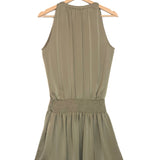 Khaki HILTON Satin Smocked Sleeveless Midi Dress / RAMY BROOK - Size S