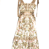 Khaki Palm LYRE Tropical Printed Tie Shoulder Strap Tiered Maxi Dress / ZIMMERMANN - Size 2