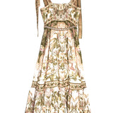 Khaki Palm LYRE Tropical Printed Tie Shoulder Strap Tiered Maxi Dress / ZIMMERMANN - Size 2