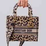 Beige Multicolor Mizza Embroidery Medium Lady D-Lite Bag / CHRISTIAN DIOR