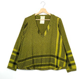 Lemon Green  and Black Checkered V-neck Long Sleeves Top / CECILIE COPENHAGEN - One Size