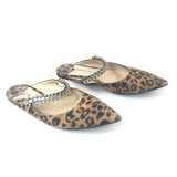 Leopard Print LUCY Crystal Embellished  Suede Slide Flats / JIMMY CHOO - Size 38