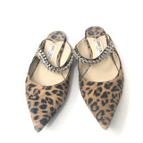 Leopard Print LUCY Crystal Embellished  Suede Slide Flats / JIMMY CHOO - Size 38