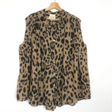 Leopard Print Sleeveless Cotton Oversized Blouse - One Size