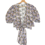 Light Beige Antique Floral Printed Quarter Puffed Sleeves Wrap-blouse / CLAUDIE PIERLOT - Size 36