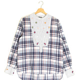 Light Blue Check Embroidered Long Sleeves Shirt / MONOKI - One Size