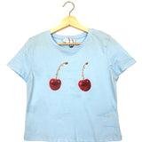 Light Blue Cherry Boob Baby Crop Tee / NEVER FULLY DRESSED - Size L