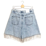 Light Blue Crystal Fringed-embelllished Denim Shorts / MAJE - Size 40