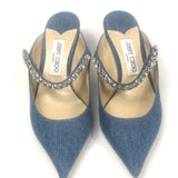 Light Blue Denim Bing 65 Crystal-embellished Heeled Mules / JIMMY CHOO - Size 39