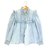 Light Blue IDETY Denim Ruffled Shirt / ISABEL MARANT ETOILE - Size 36