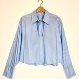 Light Blue Striped Cut Out Cropped Shirt / VICTORIA BECKHAM X MANGO - Size S