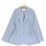 Light Blue with White Stripes Oversized Cotton Jacket / MARGOT - One Size