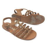 Light Brown Leather Gladiator CC Chain Link Ankle Strap Flat Sandals / CHANEL - Size 37C