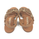 Light Brown Leather Gladiator CC Chain Link Ankle Strap Flat Sandals / CHANEL - Size 37C