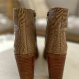 Light Brown Textured Leather Side Zip Block Heel Booties - Size 38