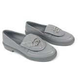 Light Grey Quilted Lambskin Leather CC Turnlock Loafers / CHANEL - Size 37