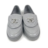 Light Grey Quilted Lambskin Leather CC Turnlock Loafers / CHANEL - Size 37