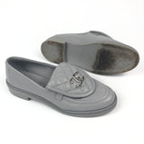 Light Grey Quilted Lambskin Leather CC Turnlock Loafers / CHANEL - Size 37
