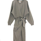 Light Khaki SANDRINA Draped Cotton Jersey Sweatshirt Dress / ISABEL MARANT ETOILE - Size 34