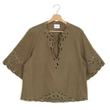 Light Khaki SHANA Embroidered Blouse / ISABEL MARANT ETOILE - Size 38