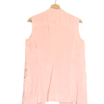 Pink sleeveless blazer on a hanger against a white background