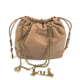 Light Tan ICONS Small Smooth Leather Embellished Chain Bucket Bag / CHLOE