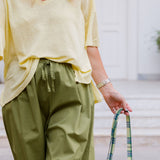 Light Yellow V-neck Oversized Linen Tee - One Size