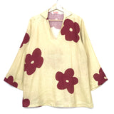 Light Yellow/Burgundy Petal Oversized Linen Kaftan Top / FLAIR - Size S