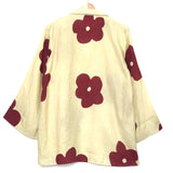 Light Yellow/Burgundy Petal Oversized Linen Kaftan Top / FLAIR - Size S