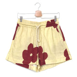 Light Yellow/Burgundy Petal Wide-Leg Linen Drawstring Shorts / FLAIR - Size S