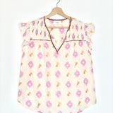 Lilac BRENN Ikat Print Cotton Gauze Ruffled Sleeveless Blouse / XIRENA - Size S