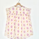 Lilac BRENN Ikat Print Cotton Gauze Ruffled Sleeveless Blouse / XIRENA - Size S