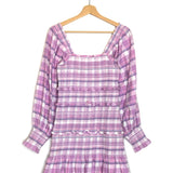 Lilac Checkered Smock Ruffled Embroidered Mini Dress / LOVE SHACK FANCY - Size S