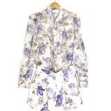 Lilac Lyrical Tuck Print Linen and Silk Blend Co-Ord Set / ZIMMERMANN - Size Top AUS 2 | Shorts AUS 1