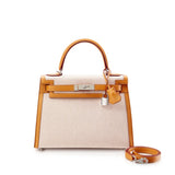 Limited Edition Kelly 28 Sellier Sesame Swift Leather and Toile H Canvas with Palladium Hardware / HERMES