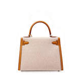 Limited Edition Kelly 28 Sellier Sesame Swift Leather and Toile H Canvas with Palladium Hardware / HERMES