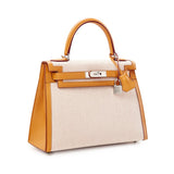 Limited Edition Kelly 28 Sellier Sesame Swift Leather and Toile H Canvas with Palladium Hardware / HERMES