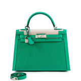 Hermès Limited Edition Kelly 32 Sellier – Menthe Swift Leather & Berline Toile with Palladium Hardware