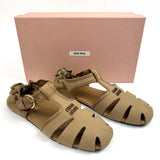 Malt Beige Ruches Cotton and Nappa Leather Fisherman Sandals / MIU MIU - Size 38
