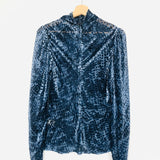 Marine Blue ALTHEA Turtle-neck Velvet Top / ULLA JOHNSON - Size 2