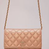 Metallic Beige CC Quilted Lambskin Coin Charm WOC Leather Bag / CHANEL