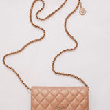 Metallic Beige CC Quilted Lambskin Coin Charm WOC Leather Bag / CHANEL