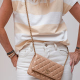 Metallic Beige CC Quilted Lambskin Coin Charm WOC Leather Bag / CHANEL