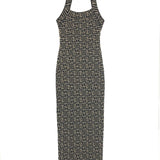 Metallic Black Monogram Jacquard Knit Backless Evening Dress / BALMAIN - Size 38