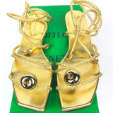 Metallic Gold ADAM Apple Braided Ankle-Wrap Flat Sandals / BOTTEGA VENETA - Size 39