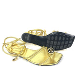 Metallic Gold ADAM Apple Braided Ankle-Wrap Flat Sandals / BOTTEGA VENETA - Size 39
