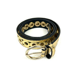 Metallic Gold ADELIA Eyelet Embellished Leather Belt / SANDRO - Size 100 cm