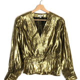 Metallic Gold NADEEN Peplum Wrap Pleated Gathered Blouse / JOIE - Size XS