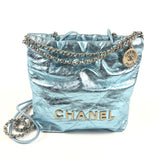 Metallic Light Blue Chanel 22 Mini Handbag / CHANEL
