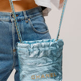 Metallic Light Blue Chanel 22 Mini Handbag / CHANEL